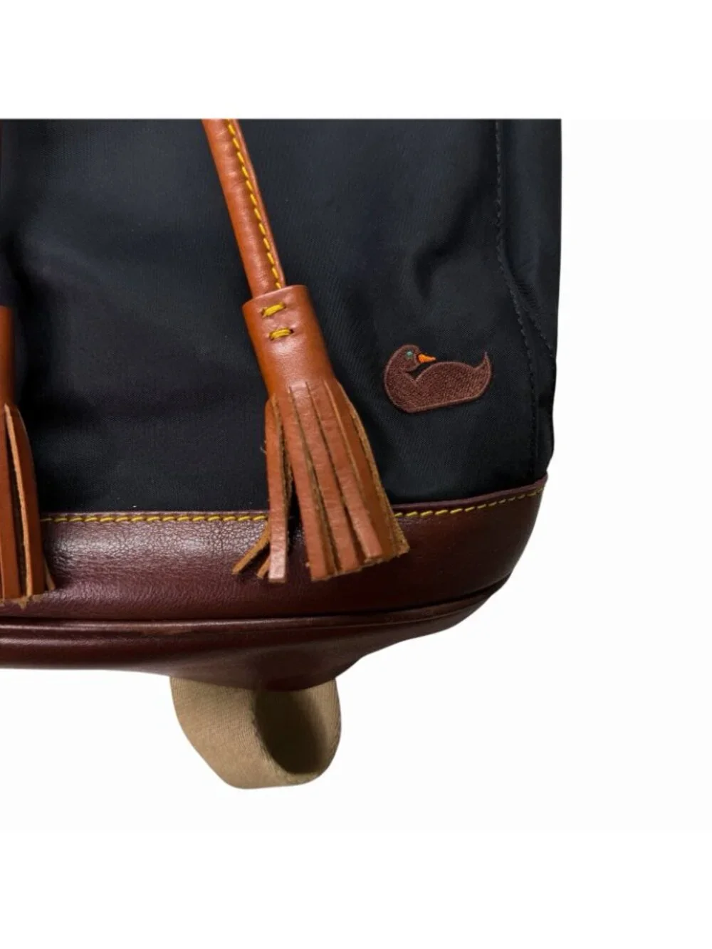 Dooney And Bourke Black Nylon Backpack Leather Trim Bottom Tassel